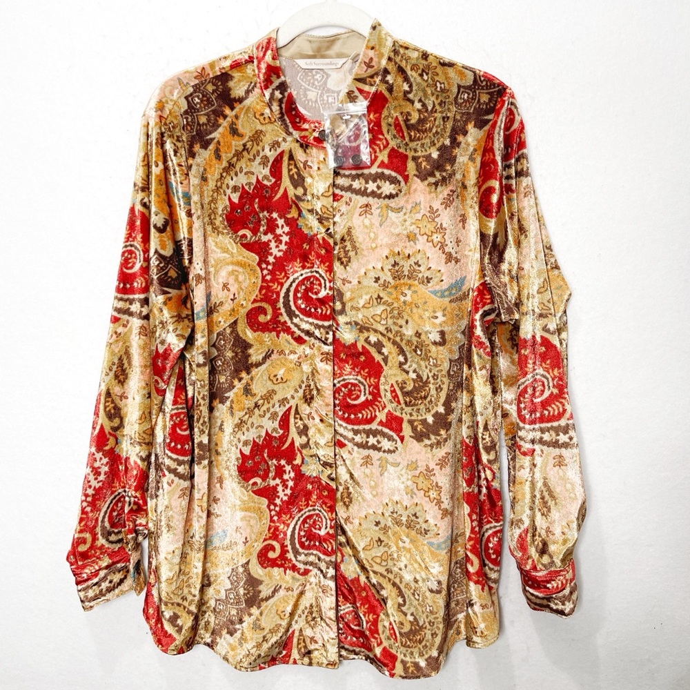 Soft Surroundings Montaigne Paisley Velvet Button Front Blouse Shirt XL Boho - Picture 4 of 10